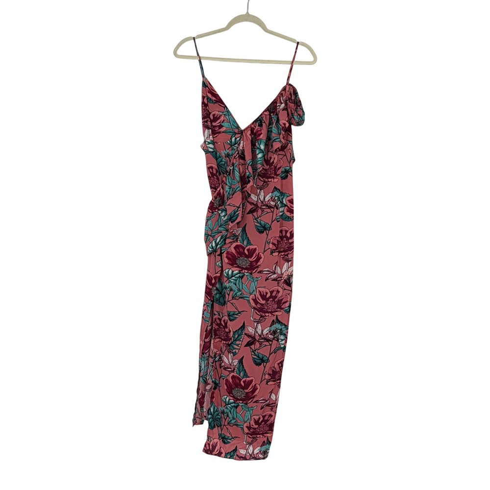 For Love & Lemons Flamenco Maxi Dress M Pink Floral Silk Blend Ruffle